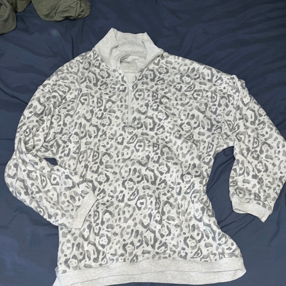 Aerie Leopard Oversized Quarter Zip